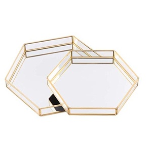 Ensemble de 2 plateaux de service carrés décoratifs, en métal et verre, créateur de Design Unique, plateau de service fait à la main - Product Image 6
