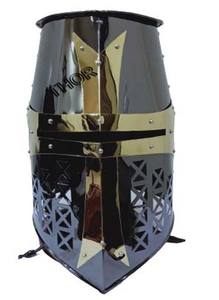 Casco Medieval de Caballero, Armadura Templaria con Cruz de Latón, Acero Inoxidable Negro Pulido, Impresión de Logotipo Personalizado - Product Image 6