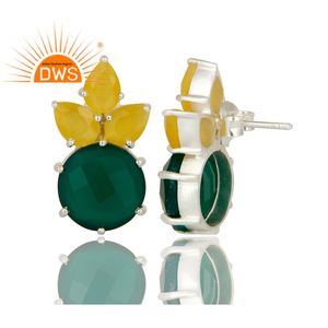 Chic Boucles D'oreilles Onyx Vert Jaune Pierre De Lune Pierre Gemme Boucles D'oreilles Fournisseur De Bijoux Bijoux En Argent Grossiste - Product Image 3