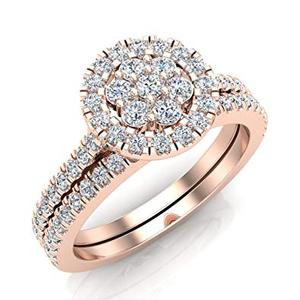 Excellent 1.00TCW Real Natural Round Diamond Women's Wedding <b>Ring</b>-<b>Set</b> in 14K Rose Gold - Product Image 1