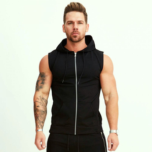 Sudaderas con capucha deportivas de gimnasio de color personalizado para hombre, ropa deportiva de verano, tejido que absorbe el sudor, patrón sólido antiarrugas, características de talla grande a la venta - Product Image 5
