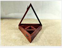 Boîte à épices triangulaire en bois, 4 compartiments, faite à la main avec du verre, en bois de Sheesham, design vintage, cadeau artisanal