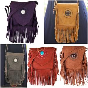 กระเป๋าหนังกลับแต่งพู่หลากสี กระเป๋าถือสะพายไหล่สำหรับผู้หญิง - Product Image 3