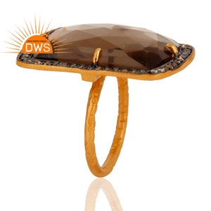 Handmade Gold Plated 925 Sterling Silver <b>Ring</b> Jewelry Manufacturer CZ Smoky <b>Quartz</b> Gemstone Prong Set <b>Ring</b> Jewelry - Product Image 2