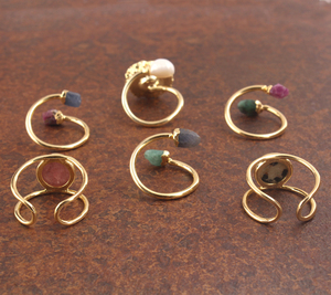 สตรอเบอร์รี่ธรรมชาติควอตซ์แหวนทองเหลืองชุบทองคู่Band DesignerปรับวงแหวนรอบCabochon Handmade Ring - Product Image 4