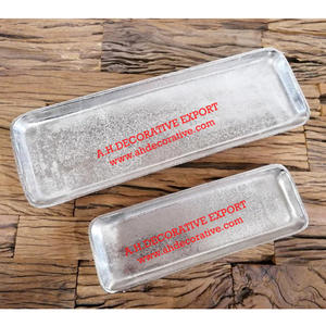 Plateau de service à fruits en aluminium avec bordure embossée Plats de service en métal de forme rectangulaire pour la décoration de mariage - Product Image 4