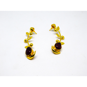 latest fashion Trending handmade golden matte finishing brass stone stud hoop leaf design earing for girls and women - Product Image 3