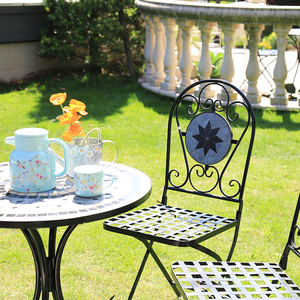 Set di Mobili da Giardino con Tavolo e Sedie Pieghevoli in Ferro con <span class=keywords><strong>Mosaico</strong></span> per Patio e Bistrot - Product Image 4