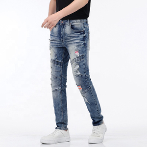 กางเกงยีนส์รัดรูปไบค์เกอร์ขาดสำหรับผู้ชาย,ยีนส์ทรงสลิมฟิตสำหรับผู้ชายพร้อมกางเกงยีนส์เดนิมคุณภาพดีที่สุด - Product Image 1