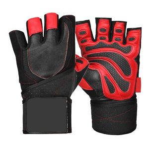 Gants de musculation professionnels en cuir à demi-doigts avec logos personnalisés, unisexe, avec support de poignet, pour la gym, le fitness et la protection sportive - Product Image 5