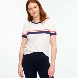 T-shirt rayé col en V unisexe en coton grande taille à manches courtes avec logo personnalisé, anti-plis, collection été 2026 – Style américain - Product Image 1