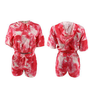 Tops cortos con capucha para mujer, conjuntos de verano a la moda con media manga y pantalones cortos - Product Image 1