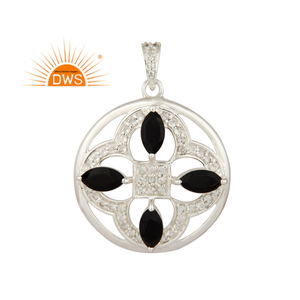 Genuine Black Onyx Gemstone Pave Set Topaz Pendant Designer 925 Silver Women's Pendant Jewelry Wholesale - Product Image 1
