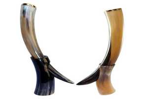 Corne à boire de style animal nautique Viking X-Large avec support 5-6 ''en laiton haut bordure mariage garçons d'honneur cadeau - Product Image 5