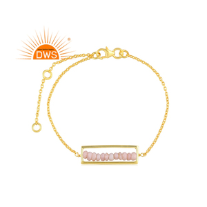Sterling <b>Silver</b> 18K Gold Plated Natural Pink Opal Beads <b>Bracelet</b> For Women Jewelry For Women Gift For Her - Product Image 1