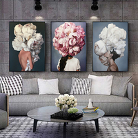 Toile abstraite avec plumes et fleurs pour femme, affiche imprimée d'art mural, peinture décorative, décoration de maison, salon