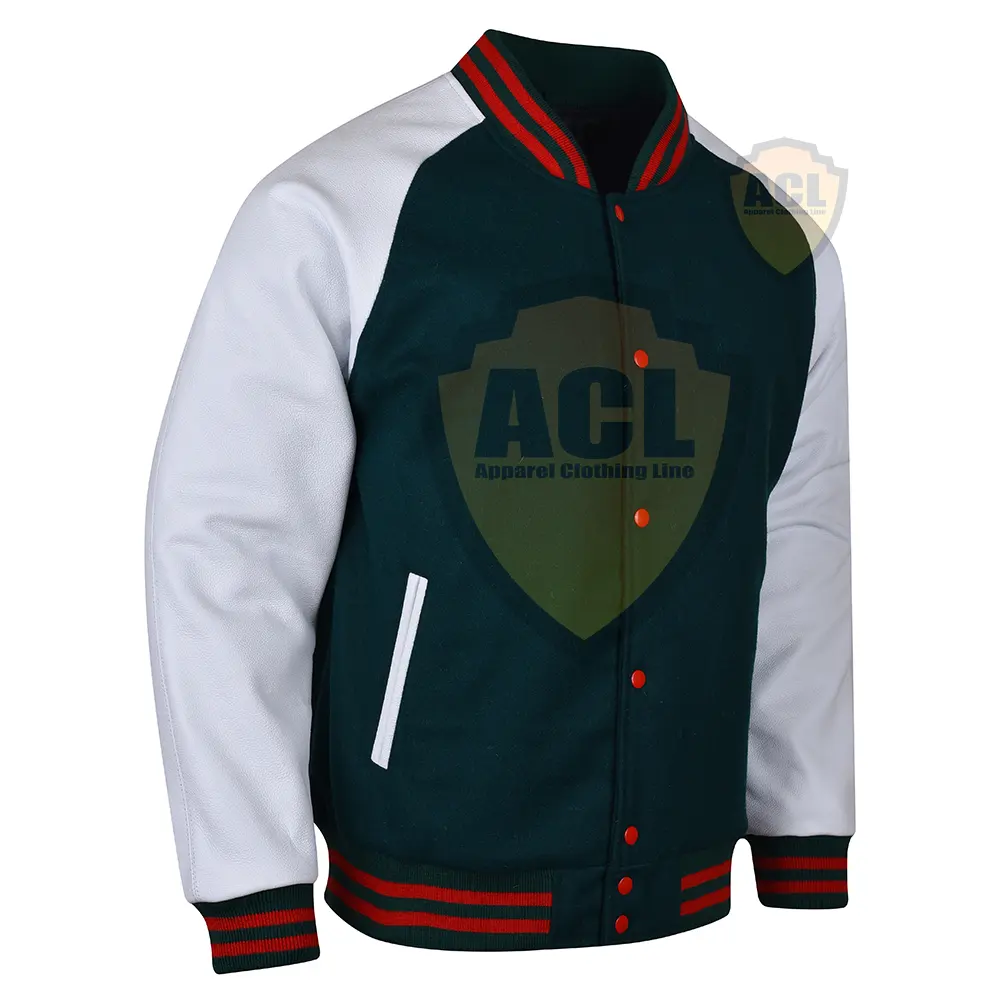 Premium-Letterman Baseball-Schul-College Bomber-Versity-Jacke lila und goldene echte Lederärmel-Jacke