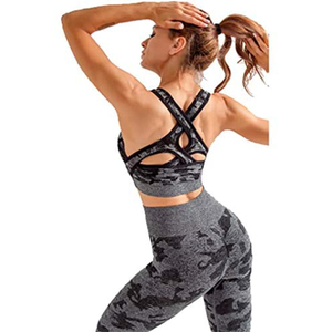 Ensemble de 3 pièces de yoga pour femme, tenue et costume de sport, ensemble d'entraînement, de fitness, sans couture, à manches longues, 2020 - Product Image 1