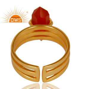 Wide Horn Red Onyx Gemstone <b>Ring</b> 14k Gold Plated 925 Silver <b>Adjustable</b> <b>Ring</b> Jewelry Manufacturer Classic Collection - Product Image 3