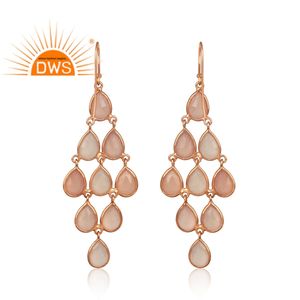 Boucles d'oreilles pour femmes en calcédoine rose, plaquées or rose, en argent 925 faites à la main, pour tenues de soirée, vente en gros - Product Image 3