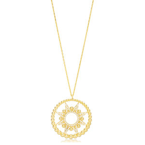 Soleil et forme ronde Zircon pierre charme collier turc fait à la main en gros 925 bijoux en argent Sterling - Product Image 4