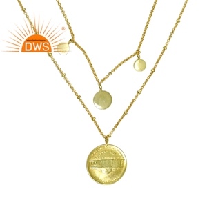 Ensemble de bijoux en laiton plaqué or pour femme, collier avec pendentif à Triple chaîne, fait à la main, 17 km - Product Image 2