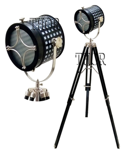 Vintage Spotlight Đèn Sàn & Đen Gỗ Tripod Đứng Chrome Kết Thúc <span class=keywords><strong>Spot</strong></span> Light Phòng Ngủ Đèn Tìm Kiếm Trang Trí Nội Thất - Product Image 6