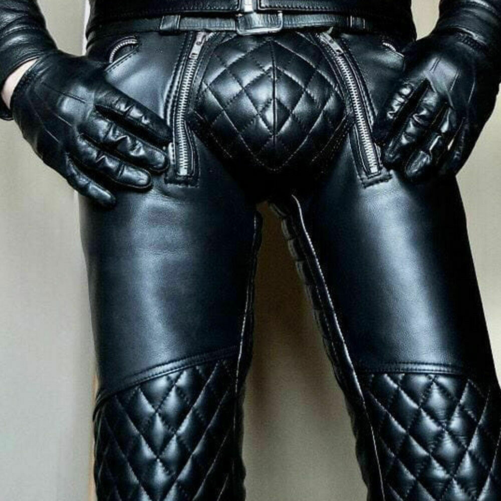 Men's Real Black Cow Leather Bondage Pants - Heavy Duty With Zippers, Studs, And Side Lacing - View #9