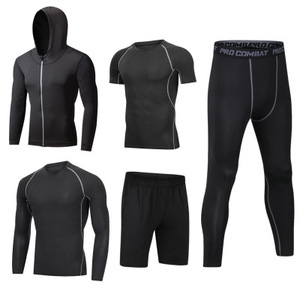 Wholesale Compression Pants Shirt Top Long Sleeve Jacket Set Suit Face Cover Gym Fitness Sets 5Pcs Men's Workout Clothes - Product Image 6