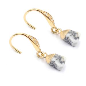 ต่างหูทองเหลืองประดับโอปอลเดนดริติก 26 มม. 27 มม. รูปทรงหยาบ ชุบทอง 14k พร้อมลวดเงินแท้ประดับเพชรซิคอน - Product Image 2