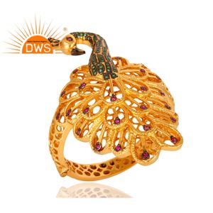 Diseño de pavo real blanco de piedras preciosas de circón de latón chapado en oro de joyería de brazalete de moda mayorista - Product Image 2