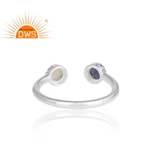 Natural Iolite & Ethiopian <b>Opal</b> Gemstone Openable <b>Ring</b> Jewelry 925 Fine <b>Silver</b> Stackable <b>Ring</b> Jewelry Manufacturer - Product Image 4