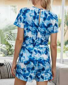 2025 vente en gros femmes décontracté combinaison teint à la main Mini plage barboteuse robe tissé manches Vintage respirant motifs naturels - Product Image 3