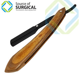 Professional Disposable <b>Single</b> <b>Blade</b> Straight <b>Razor</b> with Wood Handle Safety Feature for Face and Hair Shaving - Product Image 2
