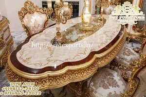 Muebles tallados a mano de madera para comedor, juego de comedor dorado de estilo clásico, pesado - Product Image 3