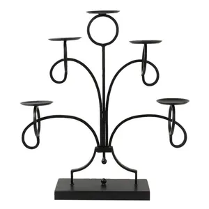 Luxury style Indian Supply Customized Metal 5 Pillar Decorative Candle Holder/Stand Black For Home Hotel Festival Decoration