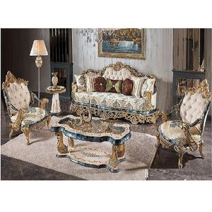 Juego de sofás de madera de teca tallada a mano para sala de estar, conjunto de sofás de aspecto único y Majestic para la sala de estar, artesanía india, conjunto de sofá dorado tradicional - Product Image 1