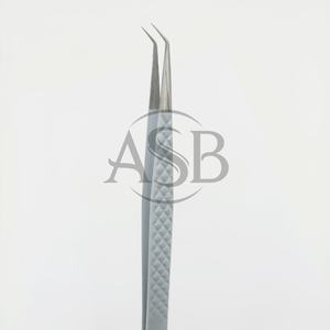 Pince à cils en acier inoxydable solide à 45 degrés en gros Logo personnalisé Extension de cils fibre couleur grise pointue pour le développement durable - Product Image 1