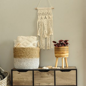 Cestas de bambú natural con soporte, maceta tejida con patas de madera, oferta - Product Image 2