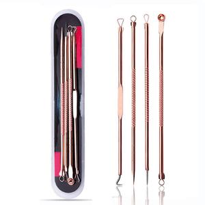 Blackhead <b>Remover</b> Extractor Acne Blemish <b>Spots</b> <b>Remover</b> Facial Treatment <b>Tool</b> Set 4 Pcs Rose Gold Pimple Popper <b>Tool</b> Kit - Product Image 1