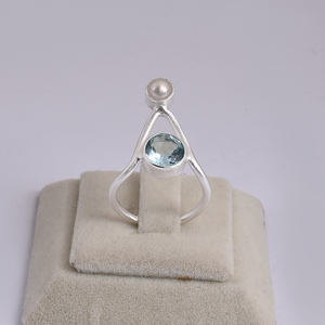 Anillo de Plata de Ley 925, calcedonia rosa y Perla, anillo hecho a mano de plata, anillo de moda Chapado en plata romántico para mujer - Product Image 2