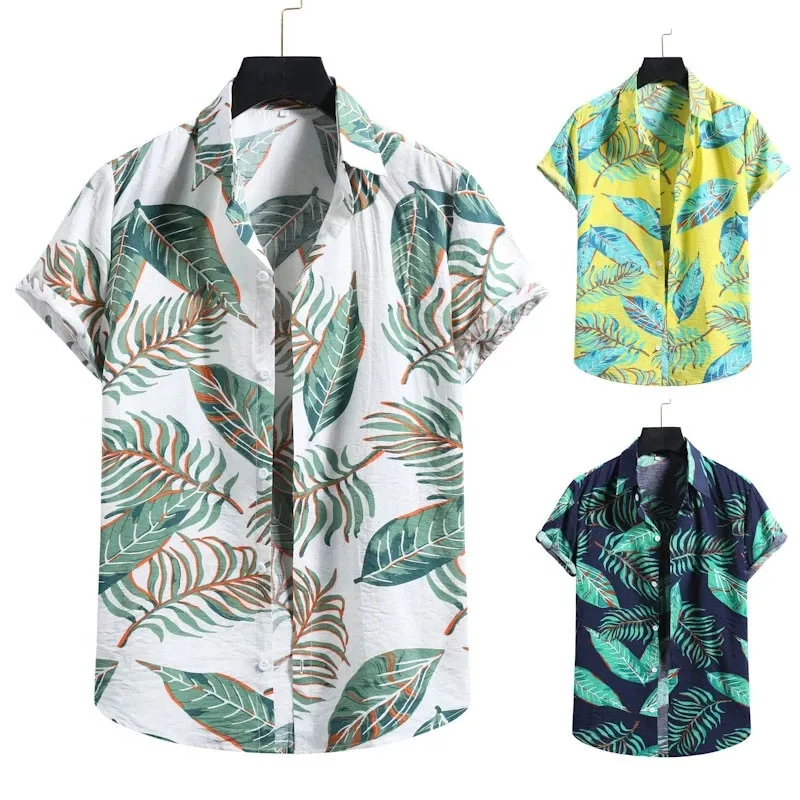 Aloha Hawaiian 2024 Camisa de manga corta con botones y estampado de vacaciones para hombre