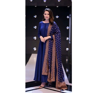 Kameez shalwar ชุดเดรสปาร์ตี้3ชิ้นสีฟ้าชุดลูกไม้ธรรมชาติสำหรับผู้หญิงปากีสถานขายดี - Product Image 1