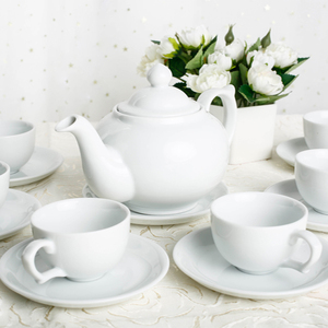ชุดจานชาทรงรีเซรามิกพอร์ซเลนสีขาวเกรดอาหารคุณภาพสูงหรูหรามีโลโก้ตามสั่ง - Product Image 1