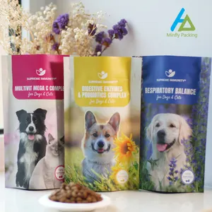 Minfly Digital Printing Custom Mylar Stand Up Plastic Pet Cat Dog Storage Flat Bottom Zipper Biodegradable Food Bag