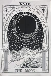 Tapiz de Pared de Algodón con Diseño de Mandala Psicodélico Bohemio Hippie Místico de Sol, Luna y Estrella Triple de Tarot, Blanco y Negro - Product Image 3