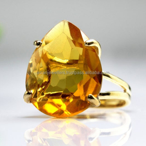 แหวนพลอยควอทซ์ซิทริน925เงินสเตอลิงทำด้วยมือชุบทองสวยงามเครื่องประดับแฟชั่นที่ไม่ซ้ำกัน - Product Image 3