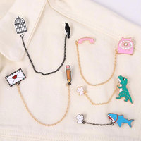 Broche double sur mesure en émail doux, chaîne de col en métal, épingles à revers