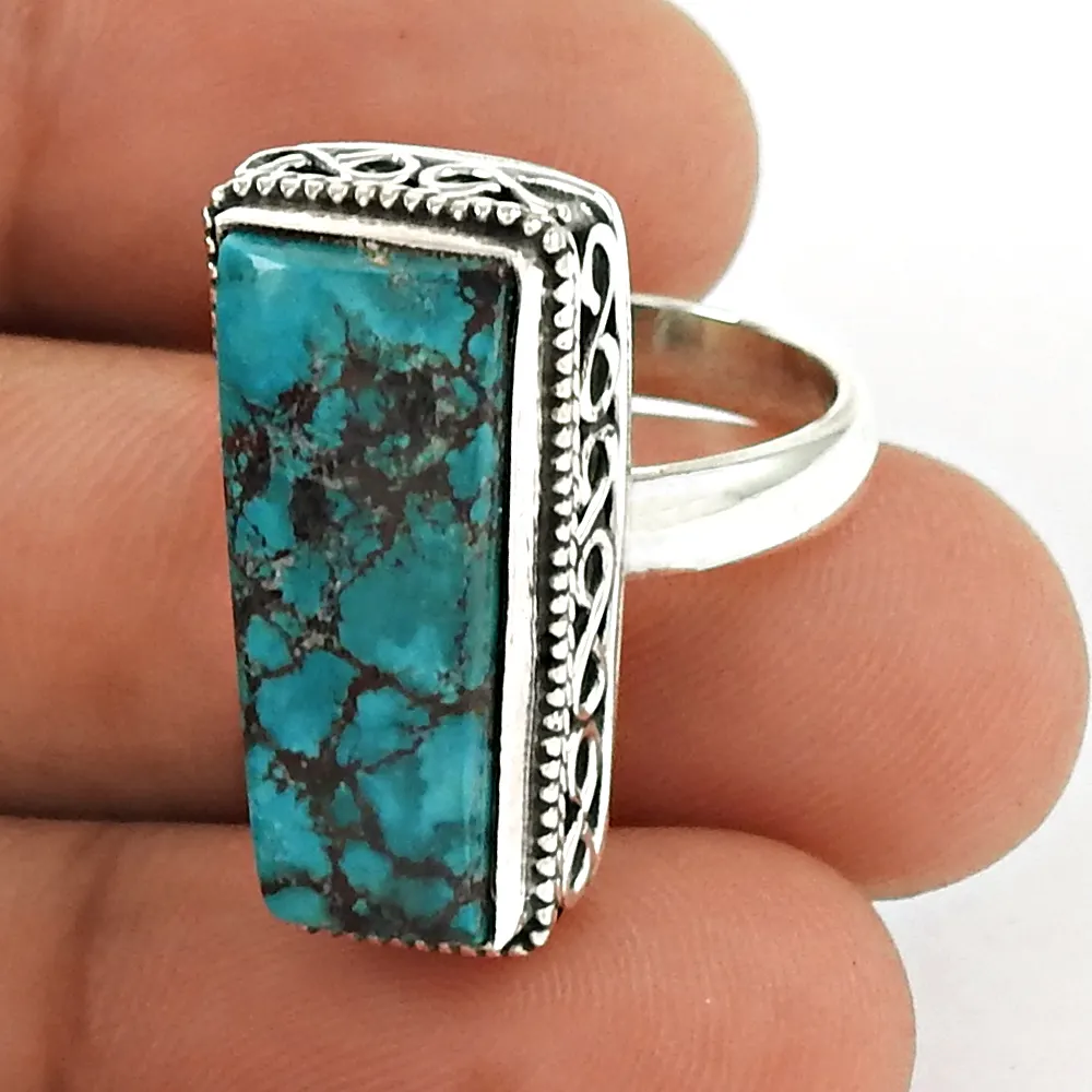 Sky Blue Turquoise Ring Wholesale Price Silver Jewelry Sterling Silver Indian CHRISTIAN jewelry Gemstone Rings Rectangle Bezel