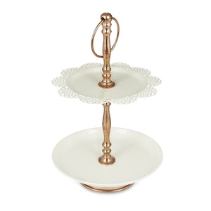 White Powder Coated Finishing 2 Tier Metal <b>Cake</b> <b>Server</b> Stand Handcrafted Metal <b>Cake</b> Stand Usage Birthday Parties or New Year - Product Image 1